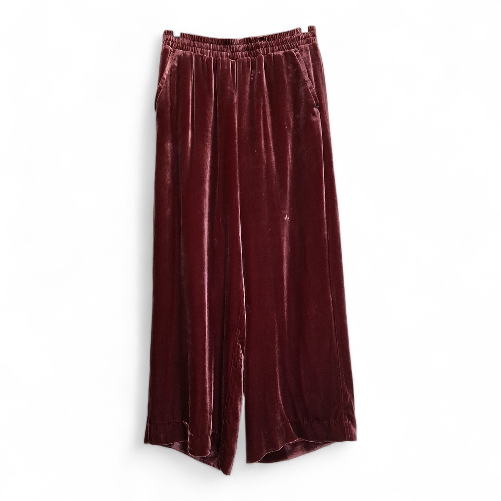 Garnet Hill Women's Burgundy Velvet Wide Leg Lined Trousers XS